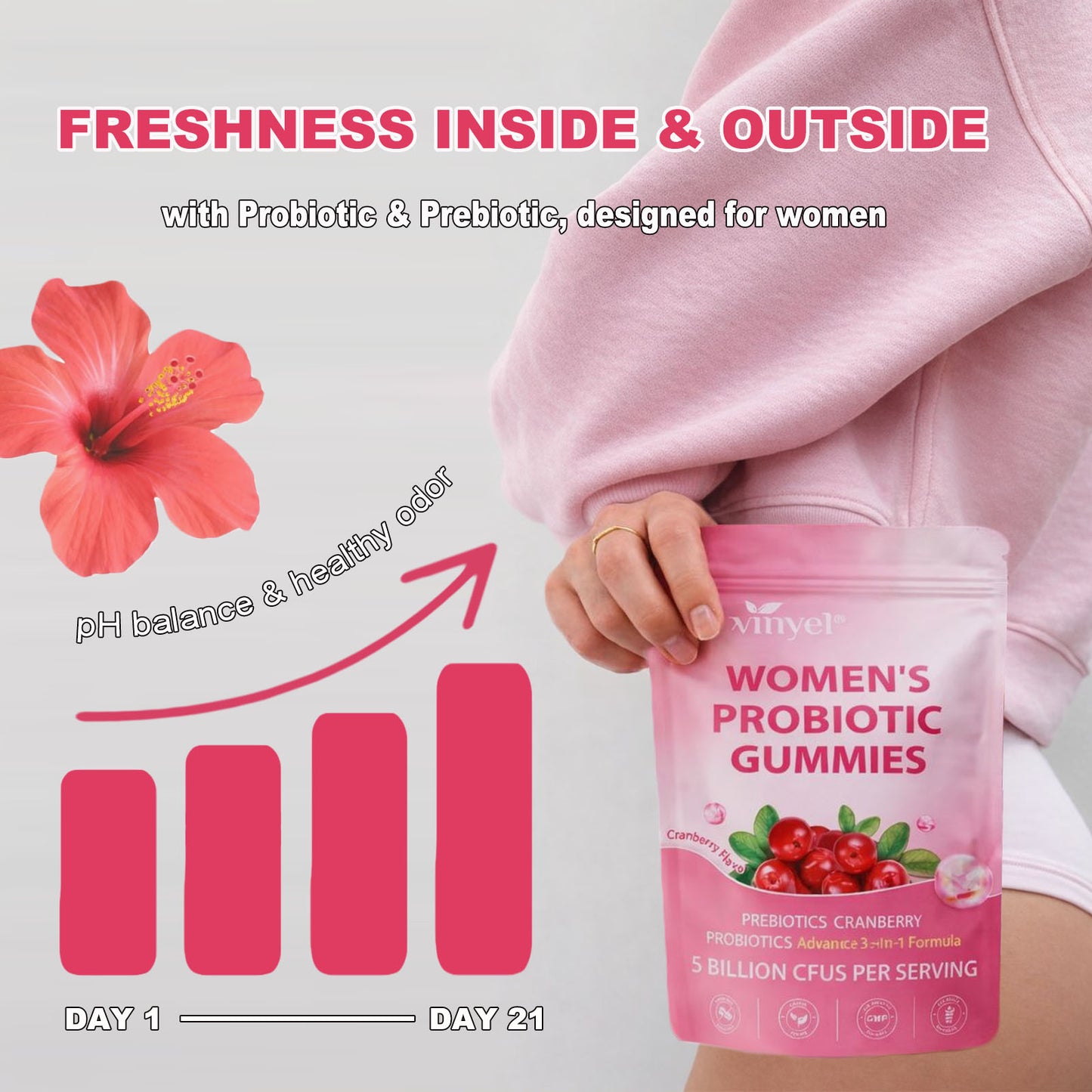 Cranberry Probiotic Gummies Targets Body Odor, Women's Health, And PH Balance Vegan 60 Gummies Per Pack