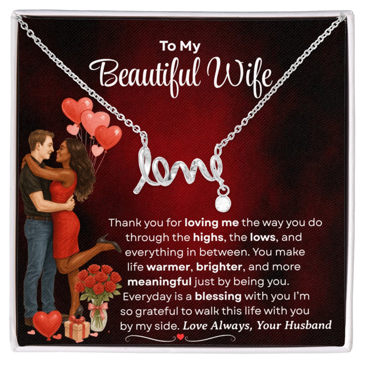 To My Beautiful Wife | Love Script Necklace