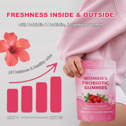 Cranberry Probiotic Gummies  Targets Body Odor, Women's Health, And PH Balance  Vegan 60 Gummies Per Pack