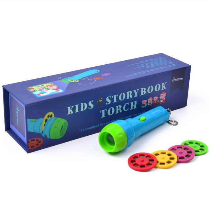Cartoon Storybook Cards LED Projection Flashlight Interactive Toy Kids Gift