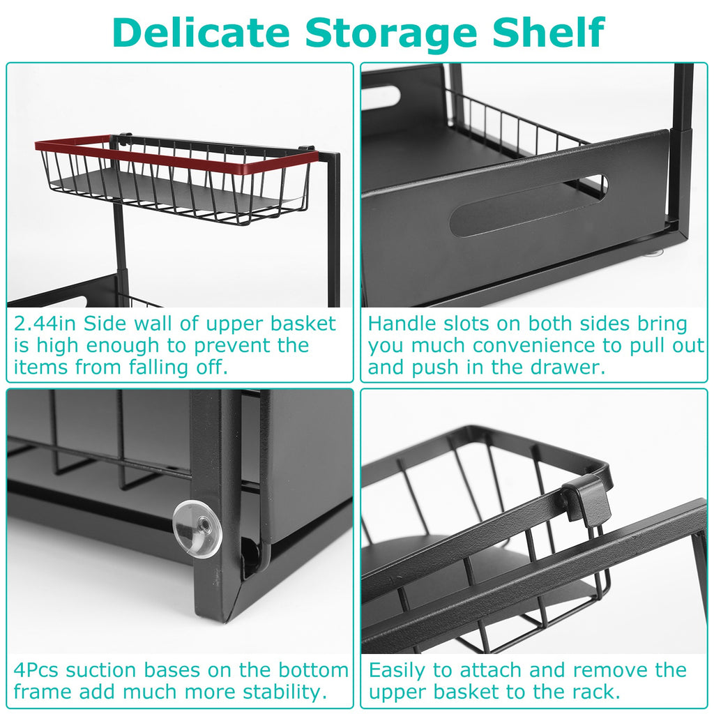 2 Tier Under Sink Organizers Pull Out Under Cabinet Basket Storage Shelf Sliding Drawer For Kitchen Bathroom