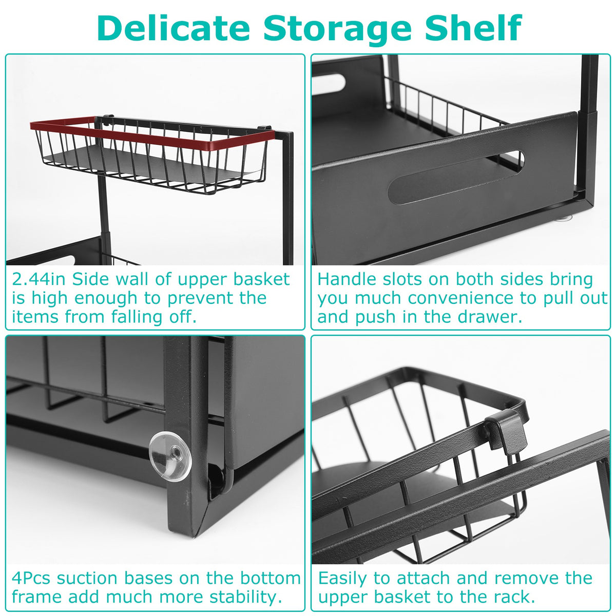 2 Tier Under Sink Organizers Pull Out Under Cabinet Basket Storage Shelf Sliding Drawer For Kitchen Bathroom