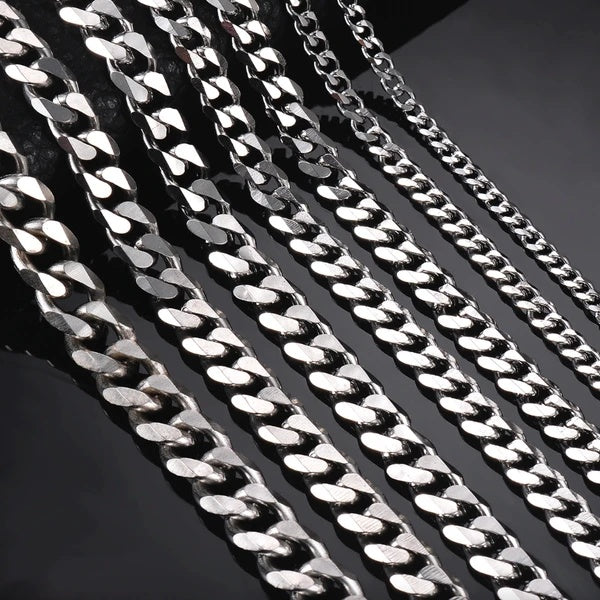 Stainless Steel Gold Silver Chain Cuban Curb Womens Mens Necklace