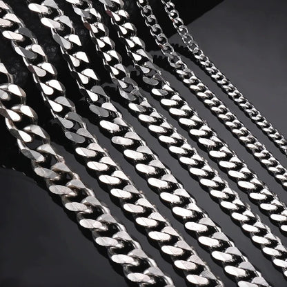 Stainless Steel Gold Silver Chain Cuban Curb Womens Mens Necklace