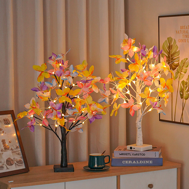LED Colorful Butterfly Birch Tree Light Christmas-themed Decorative Lamp Holiday Atmosphere Enhancer
