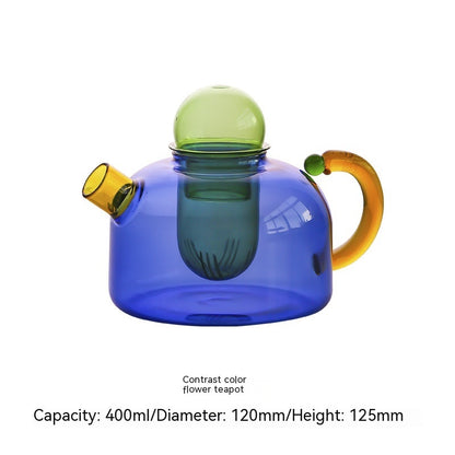 Creative Contrast Color High Temperature Resistant Glass Teapot