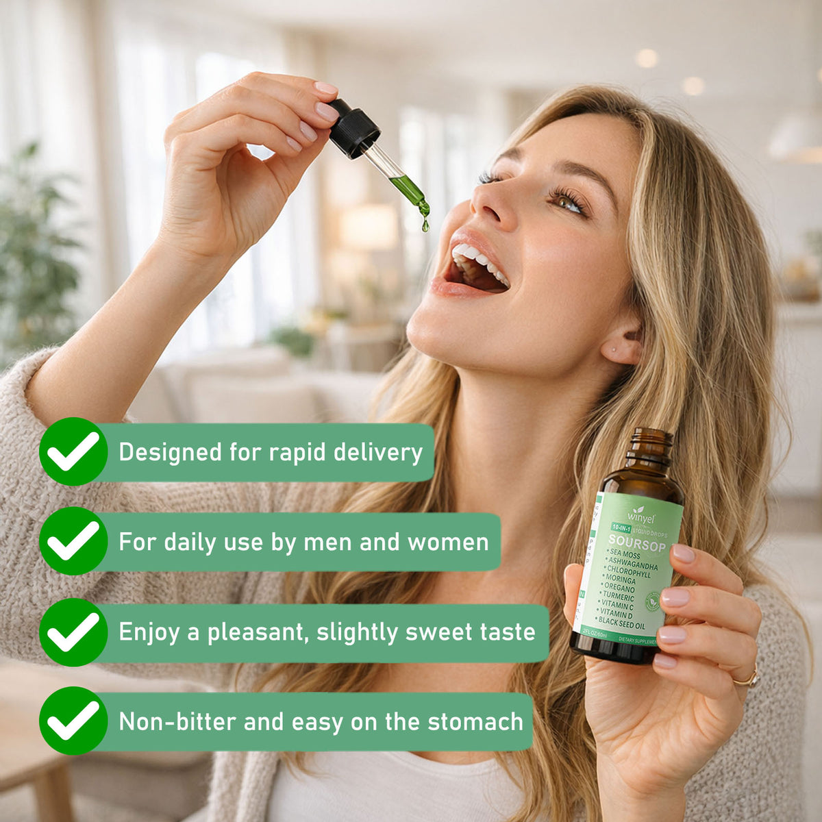 Soursop Drops 10-in-1 With Seaweed, Moringa, Black Seed Oil, Oregano, Ashwagandha, Chlorophyll  Herbal Extracts Promote Overall Health  Vegan 2 Fl Oz