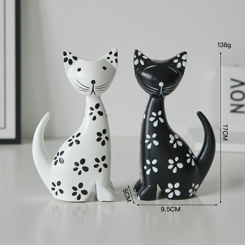 Nordic-style Minimalist Wooden Black-and-white Striped Cat Figurine Set Of Two