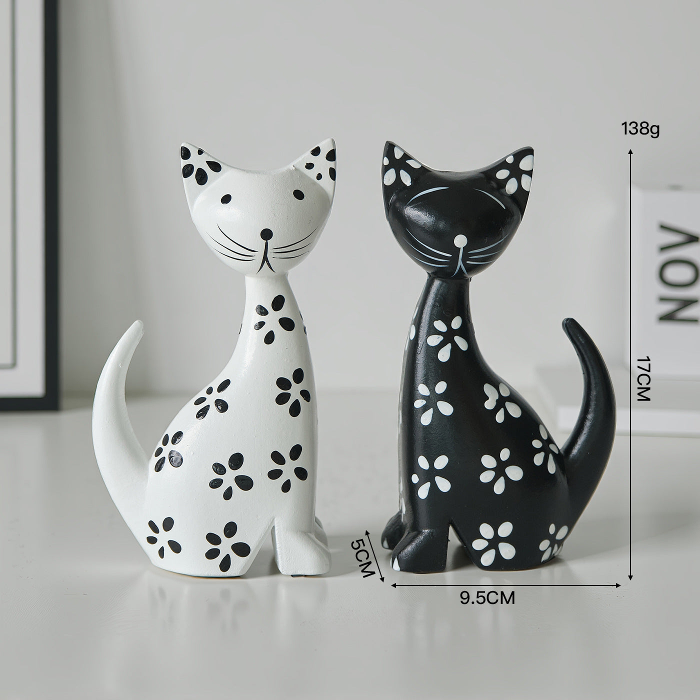 Nordic-style Minimalist Wooden Black-and-white Striped Cat Figurine Set Of Two