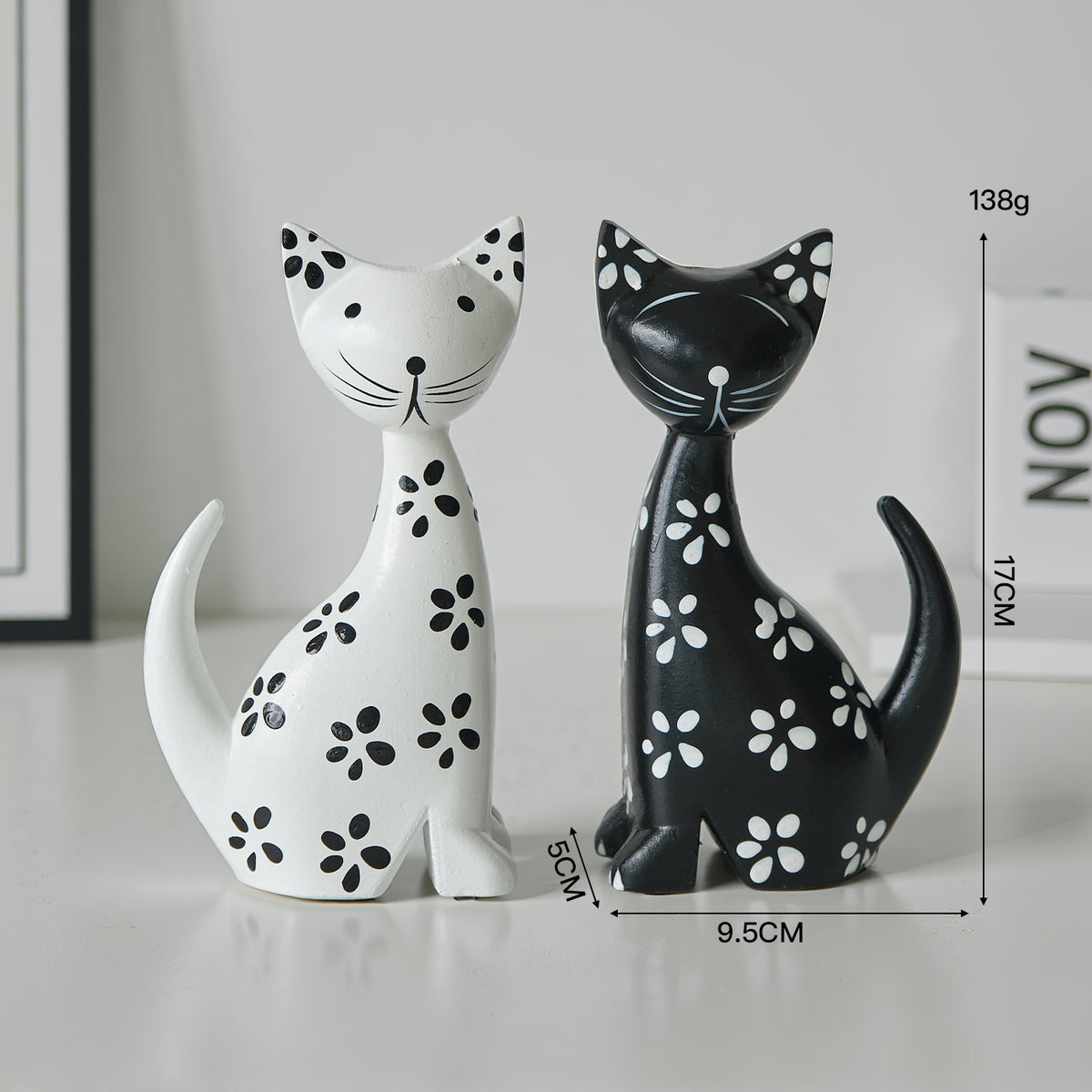 Nordic-style Minimalist Wooden Black-and-white Striped Cat Figurine Set Of Two