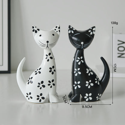 Nordic-style Minimalist Wooden Black-and-white Striped Cat Figurine Set Of Two