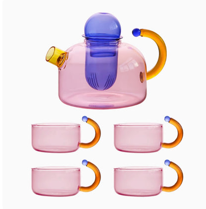 Creative Contrast Color High Temperature Resistant Glass Teapot