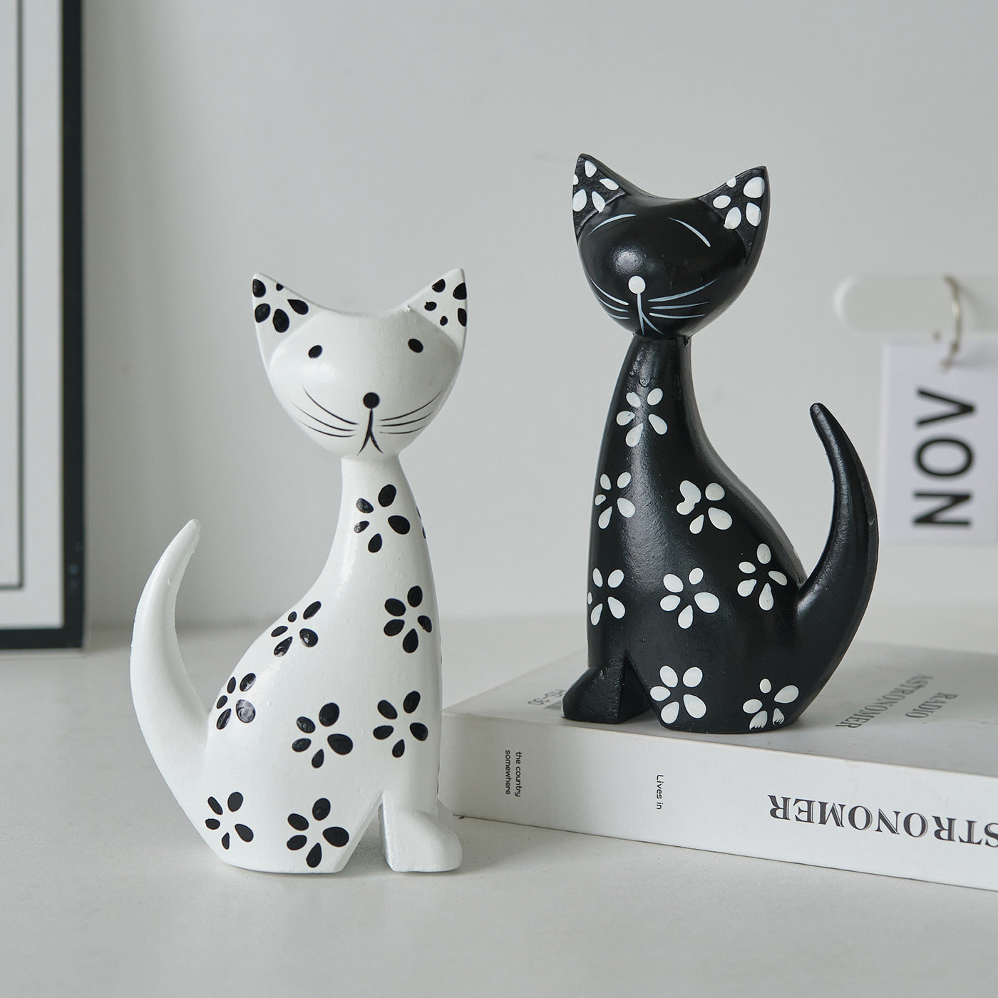 Nordic-style Minimalist Wooden Black-and-white Striped Cat Figurine Set Of Two