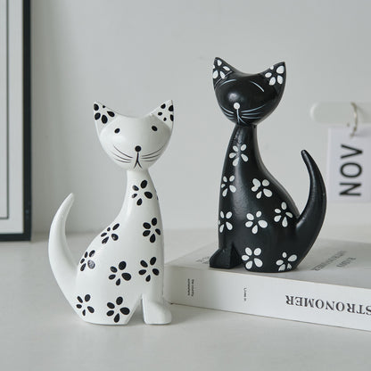 Nordic-style Minimalist Wooden Black-and-white Striped Cat Figurine Set Of Two