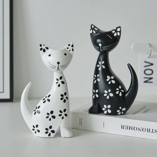 Nordic-style Minimalist Wooden Black-and-white Striped Cat Figurine Set Of Two