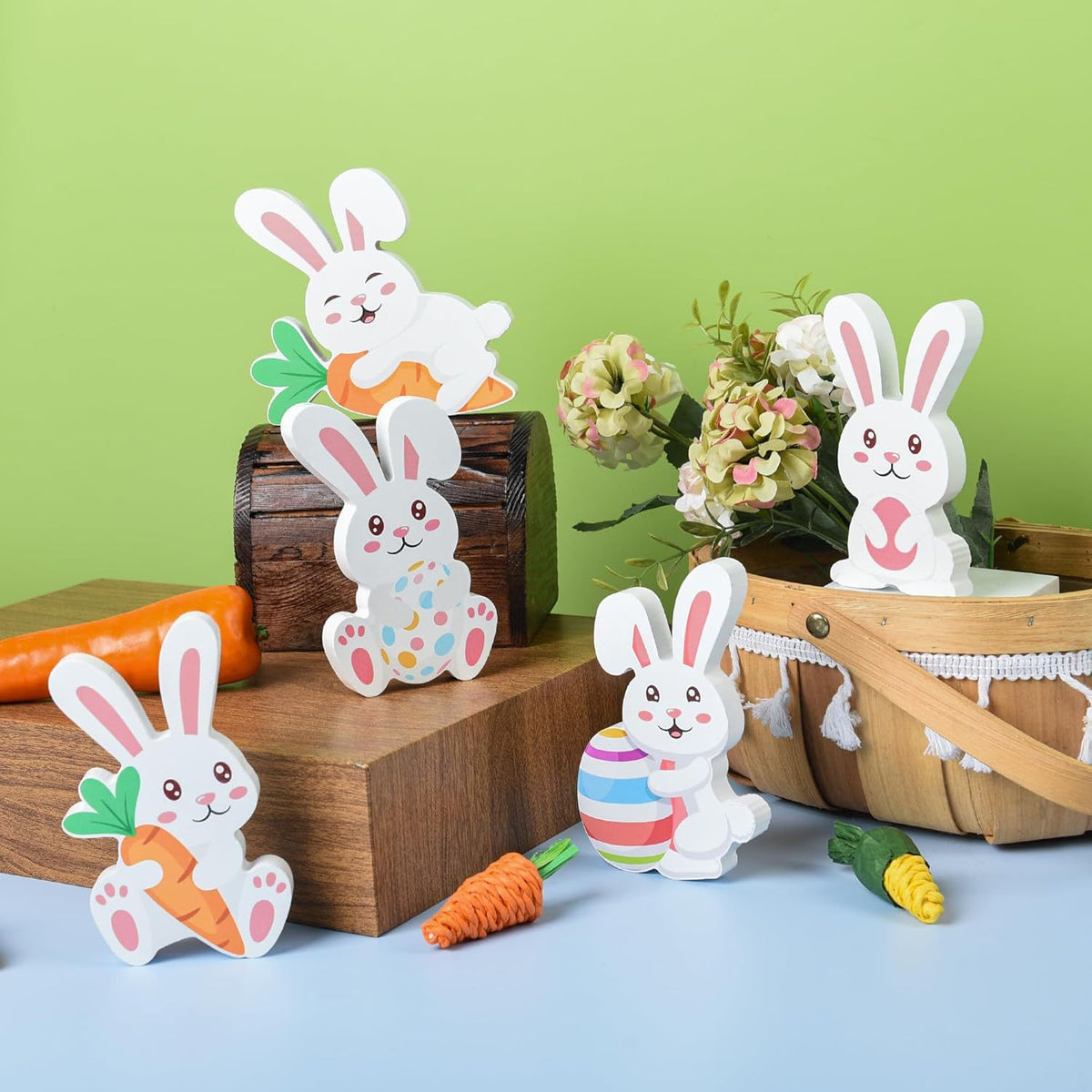 Creative Cartoon Wooden Easter Bunny Decorations