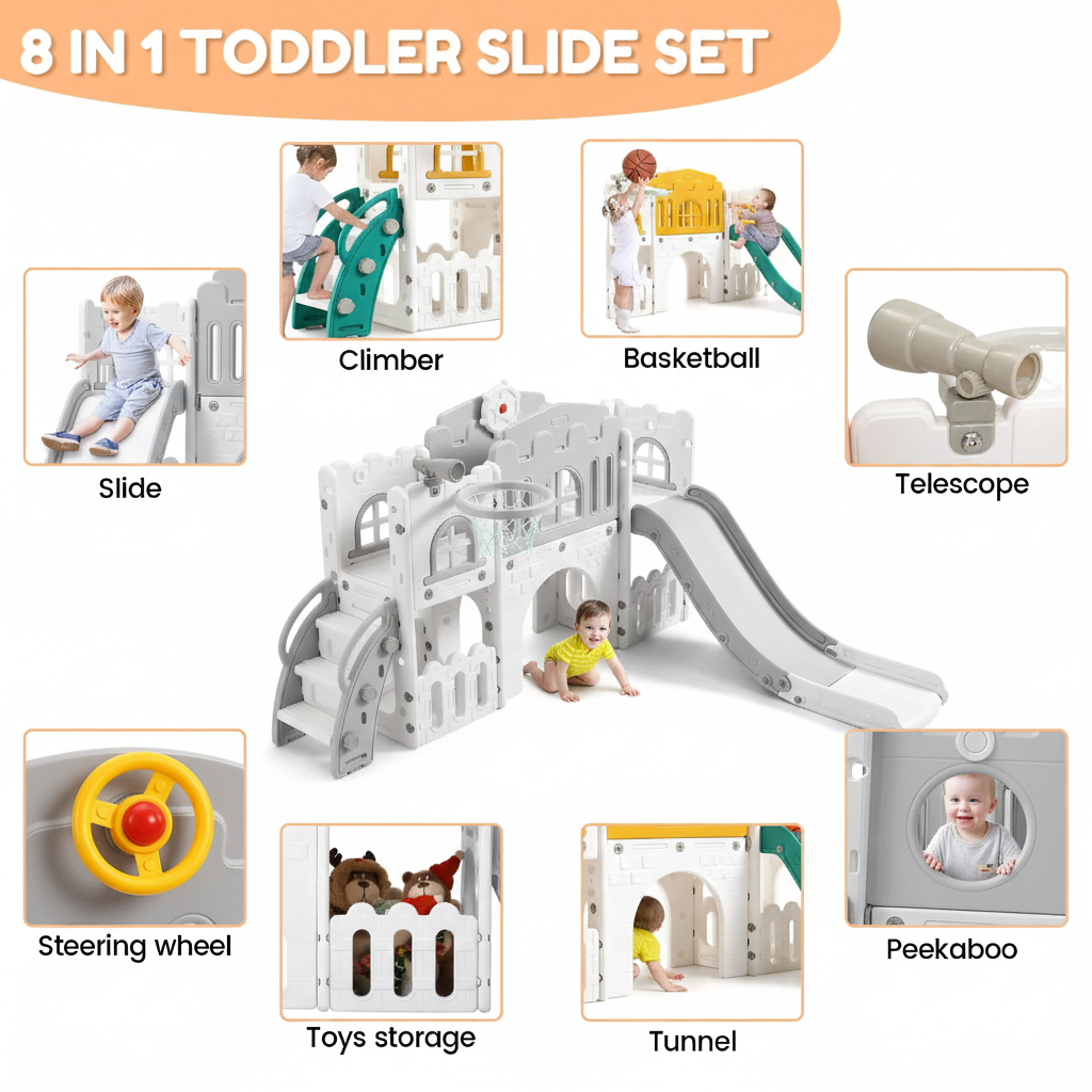 Indoor Playground 8 in 1 Toddler Play Slide