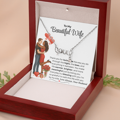 To My Beautiful Wife | Love Script Necklace
