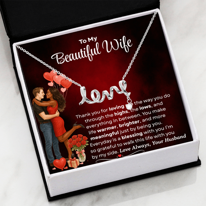To My Beautiful Wife | Love Script Necklace