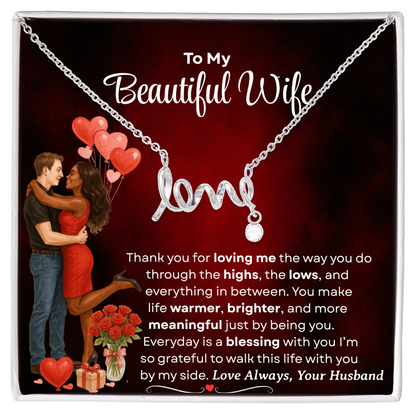 To My Beautiful Wife | Love Script Necklace