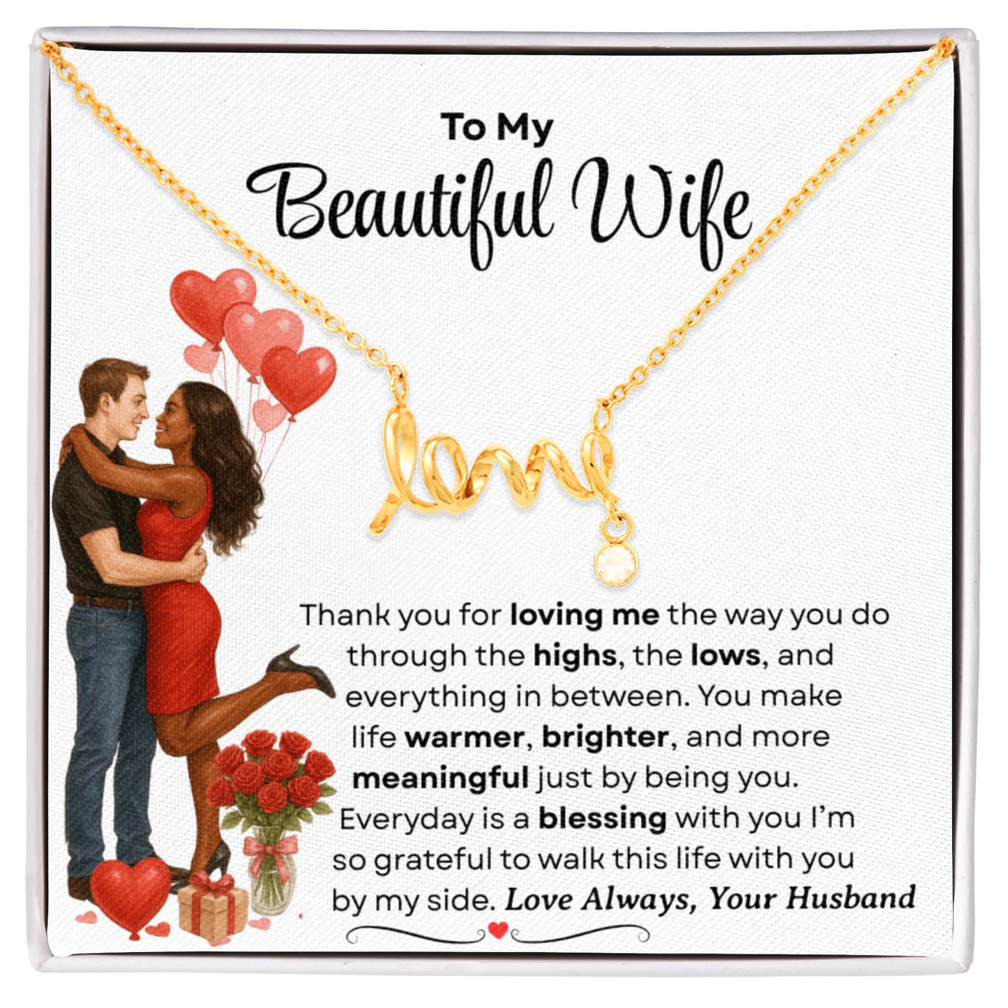 To My Beautiful Wife | Love Script Necklace