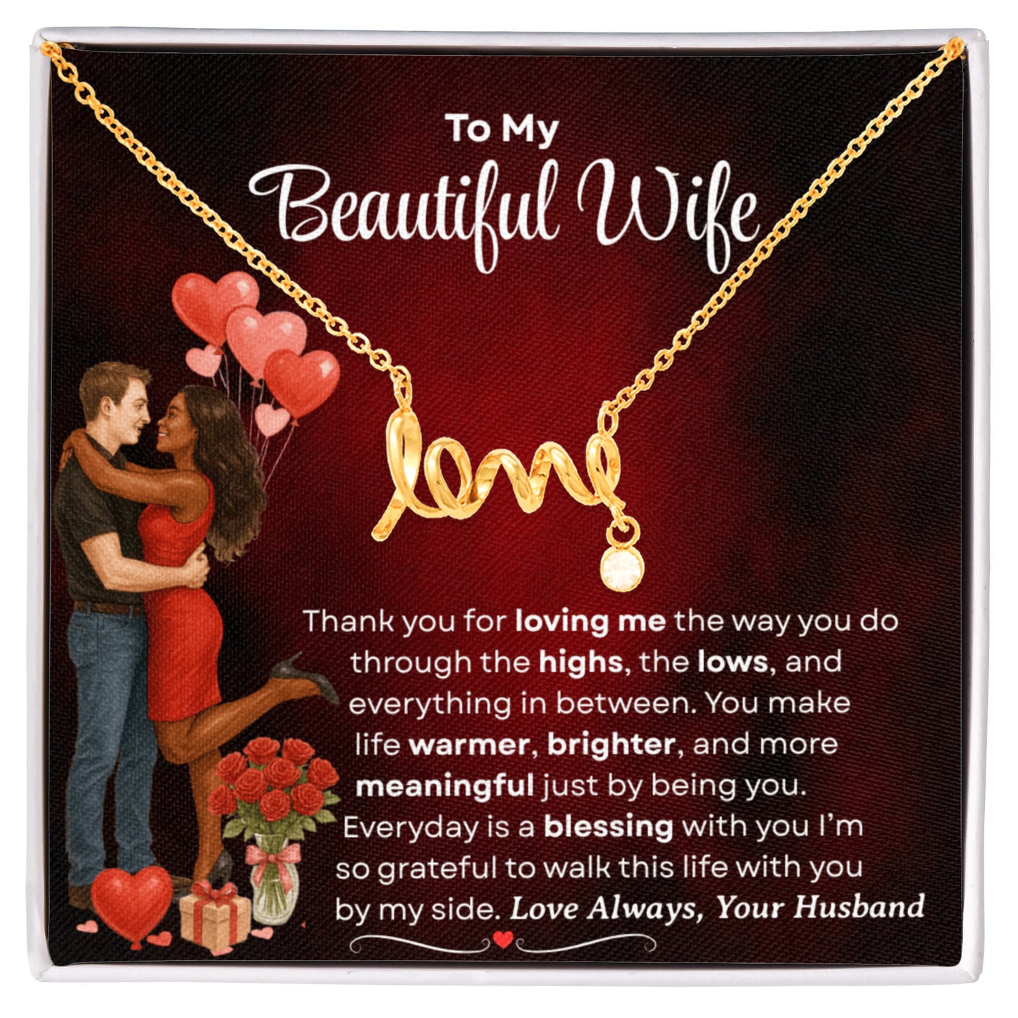 To My Beautiful Wife | Love Script Necklace