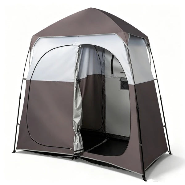 2-Person Up Changing Tent, Dark Brown Portable Outdoor Shower Tent With 2 Rooms 2 Doors, Instant Setup Privacy Shelter With Mesh Windows, Carry Bag Included, For Camping Beach Hiking