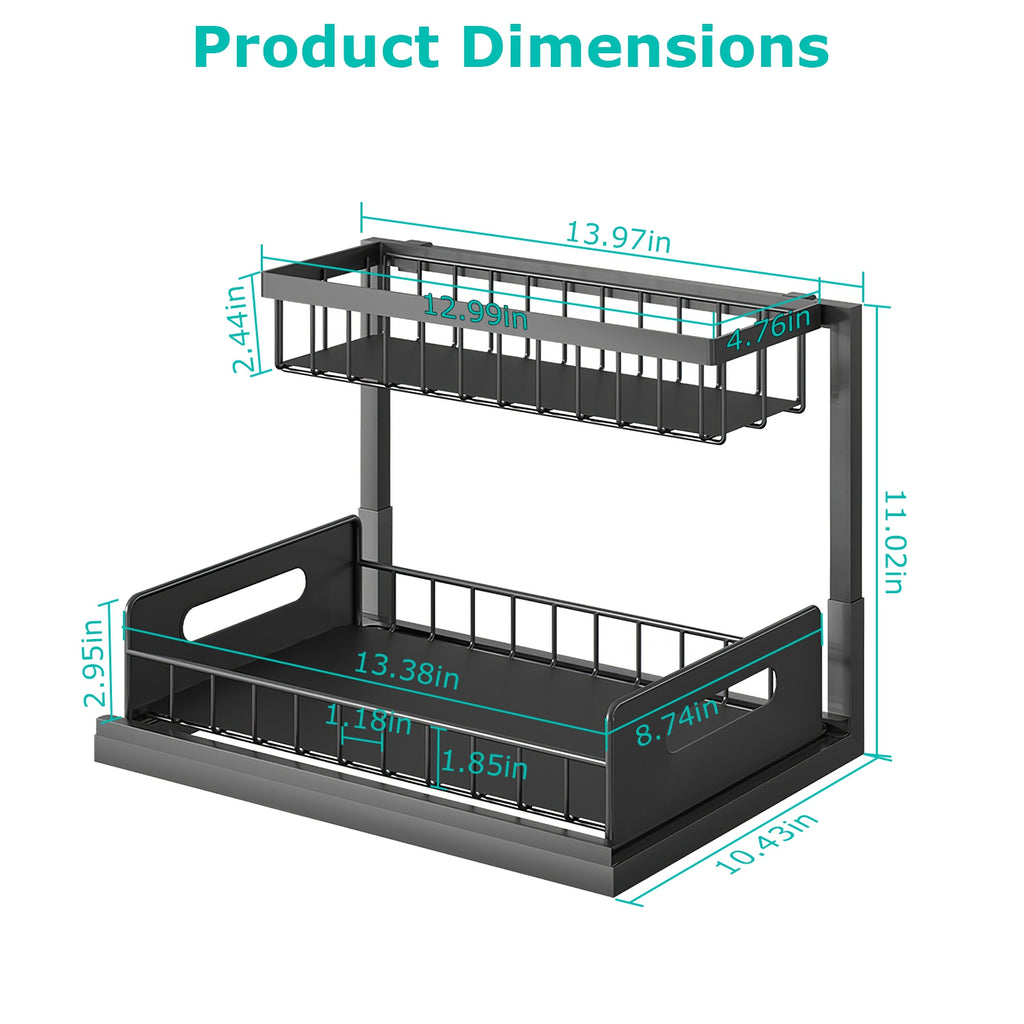2 Tier Under Sink Organizers Pull Out Under Cabinet Basket Storage Shelf Sliding Drawer For Kitchen Bathroom