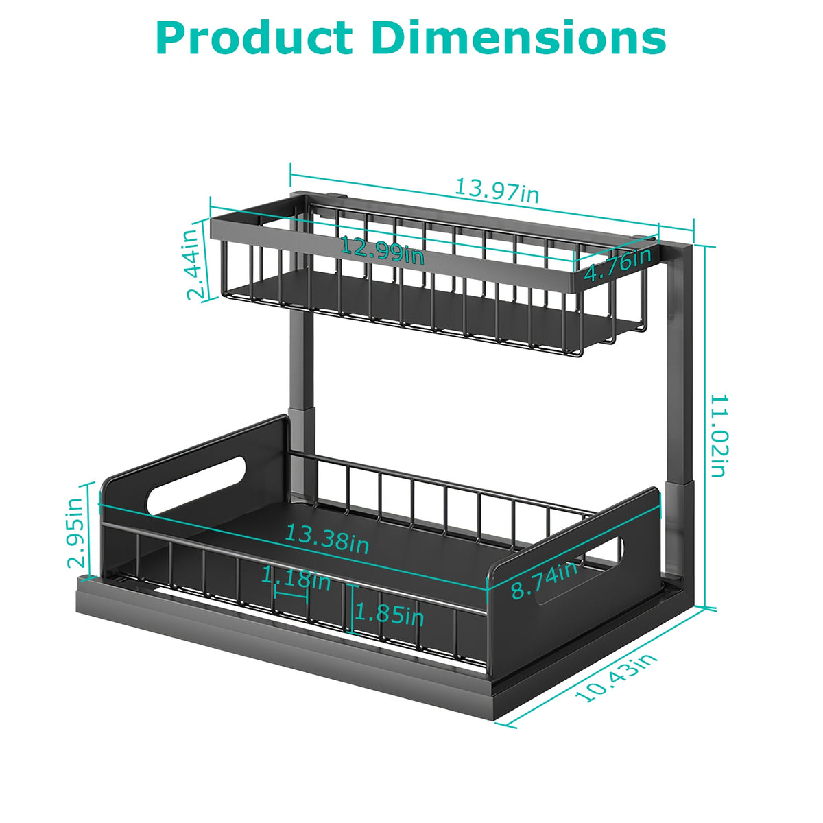 2 Tier Under Sink Organizers Pull Out Under Cabinet Basket Storage Shelf Sliding Drawer For Kitchen Bathroom