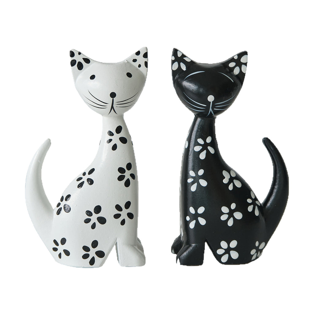 Nordic-style Minimalist Wooden Black-and-white Striped Cat Figurine Set Of Two