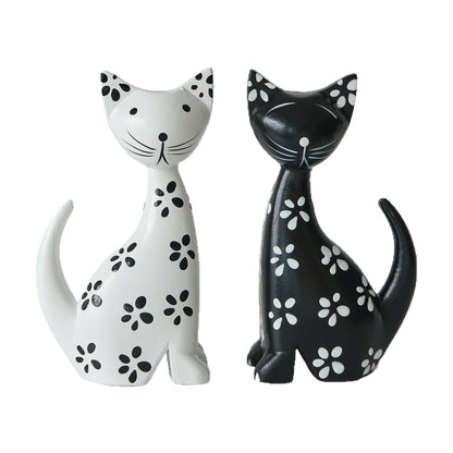 Nordic-style Minimalist Wooden Black-and-white Striped Cat Figurine Set Of Two