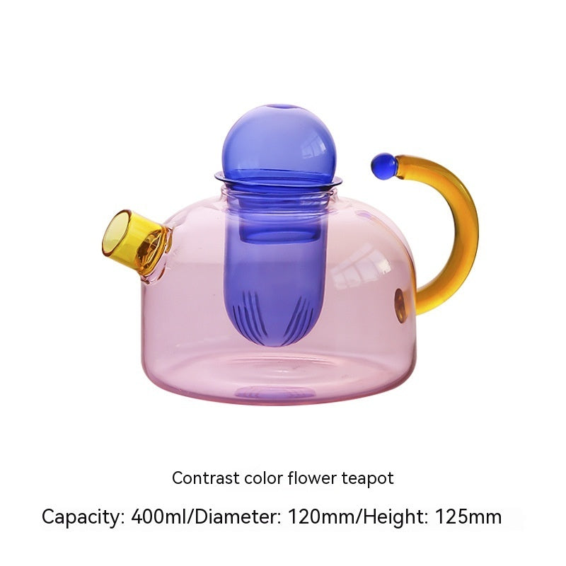 Creative Contrast Color High Temperature Resistant Glass Teapot