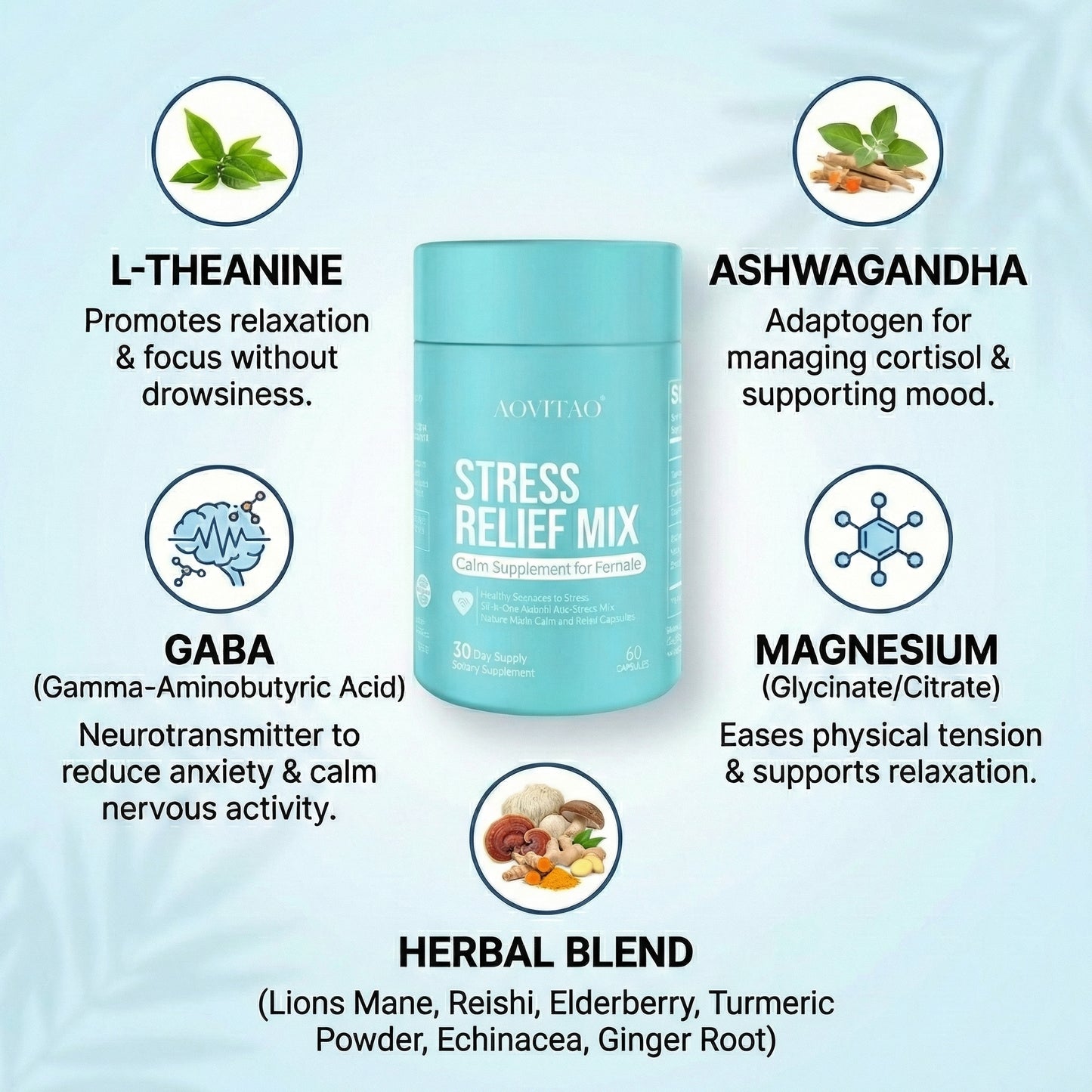 Ashwagandha With L-Theanine, Magnesium Supplement For Women