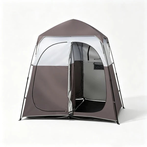 2-Person Up Changing Tent, Dark Brown Portable Outdoor Shower Tent With 2 Rooms 2 Doors, Instant Setup Privacy Shelter With Mesh Windows, Carry Bag Included, For Camping Beach Hiking