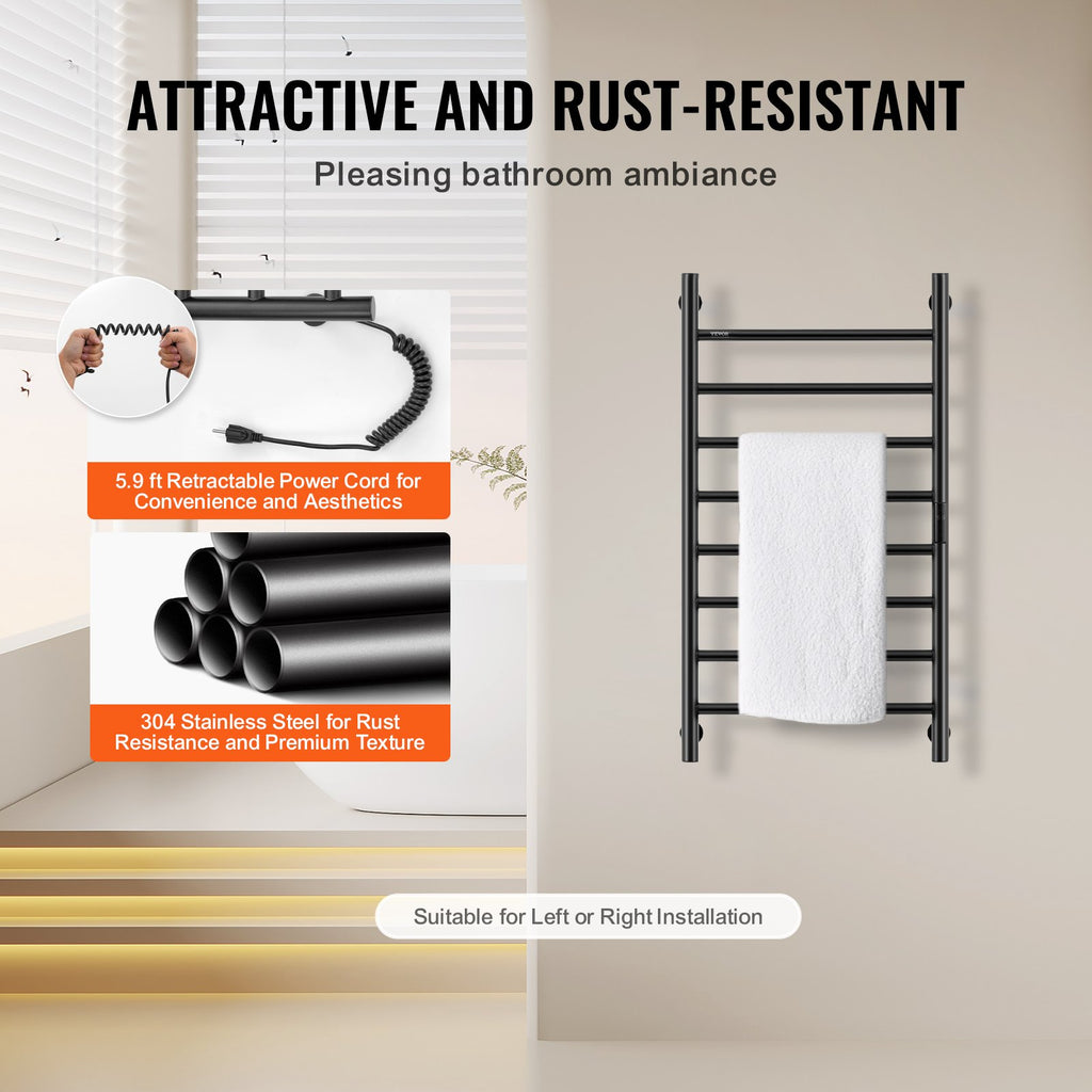 VEVOR 8 Bar Towel Warmer Rack
