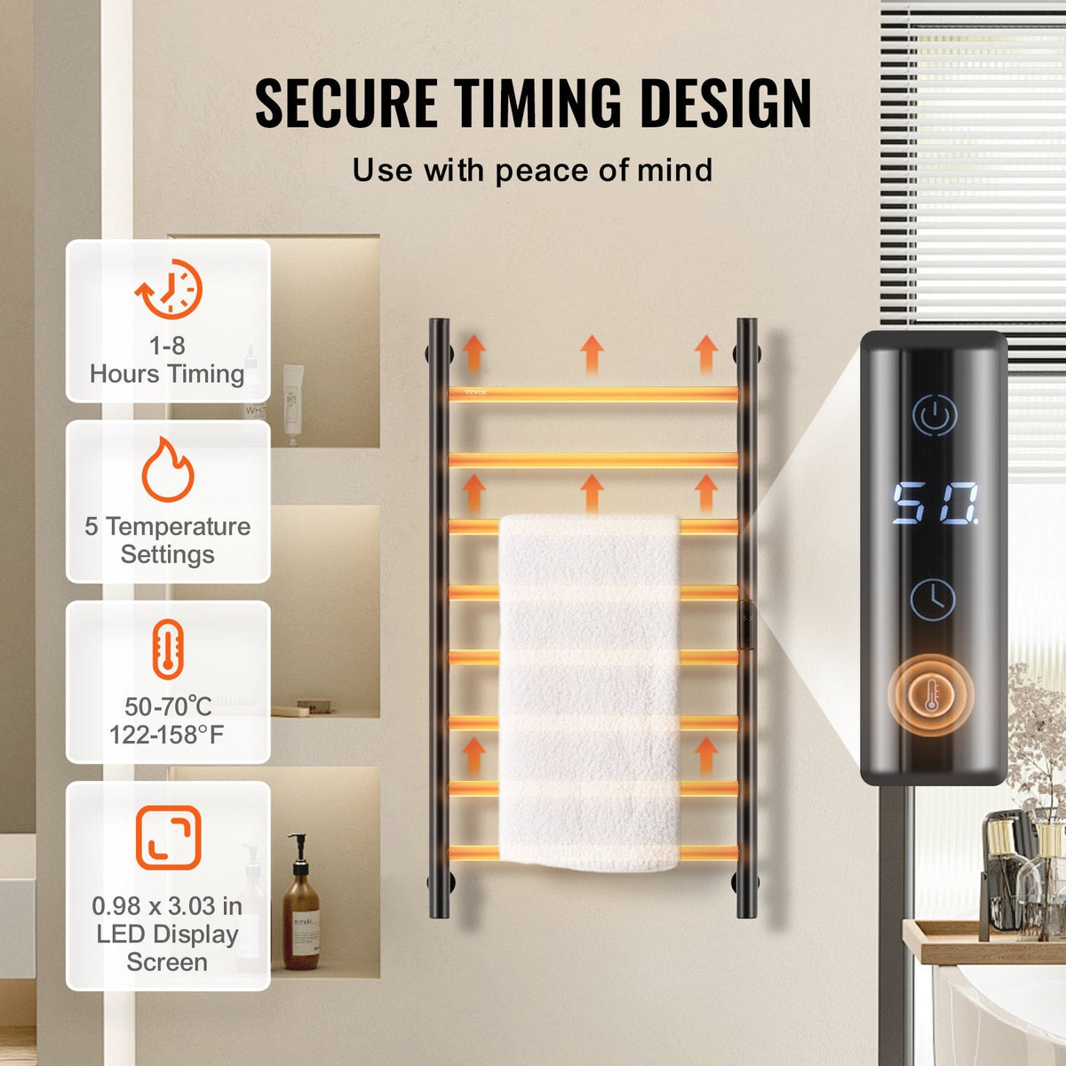 VEVOR 8 Bar Towel Warmer Rack