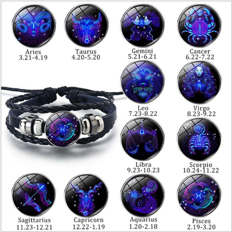 Zodiac Constellation Braided Charm Bracelet
