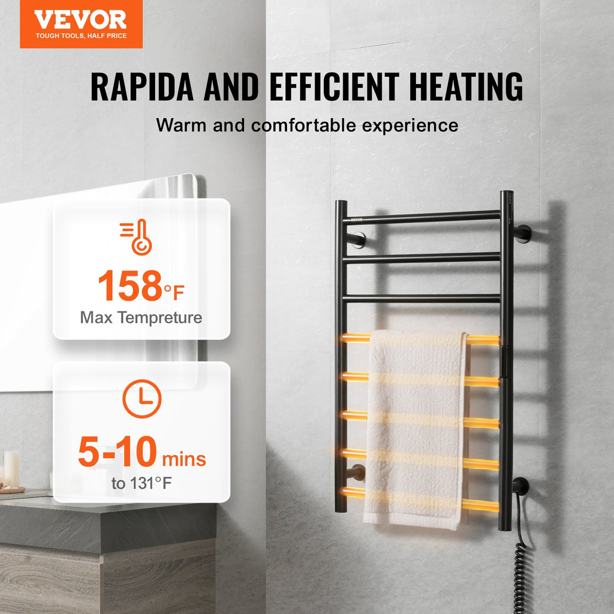 VEVOR 8 Bar Towel Warmer Rack