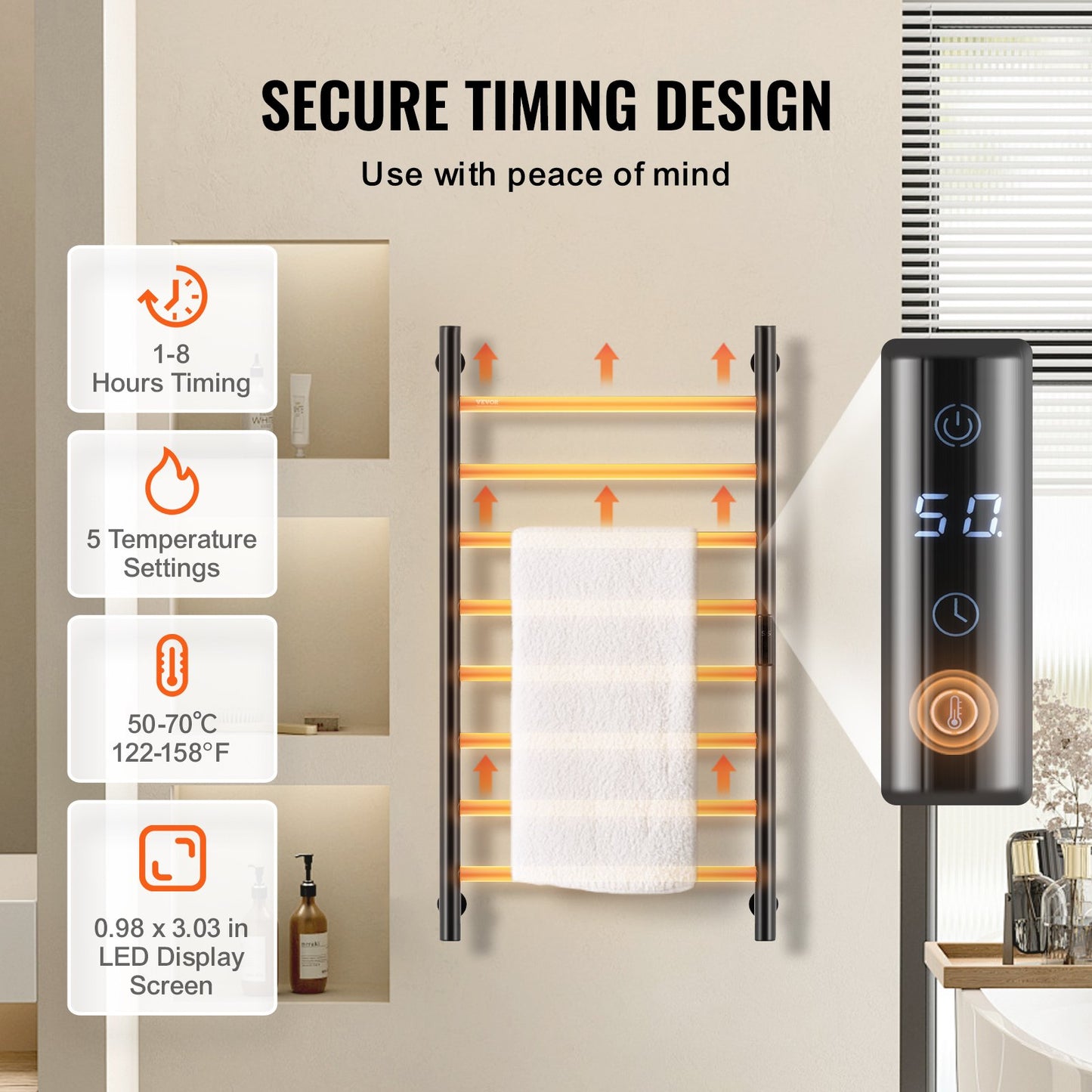 VEVOR 8 Bar Towel Warmer Rack