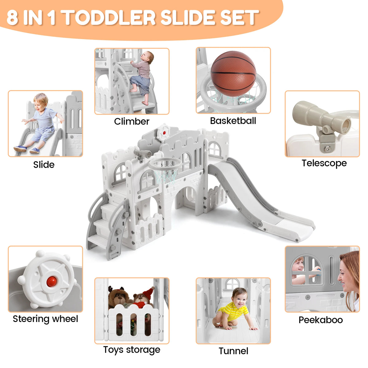 Indoor Playground 8 in 1 Toddler Play Slide