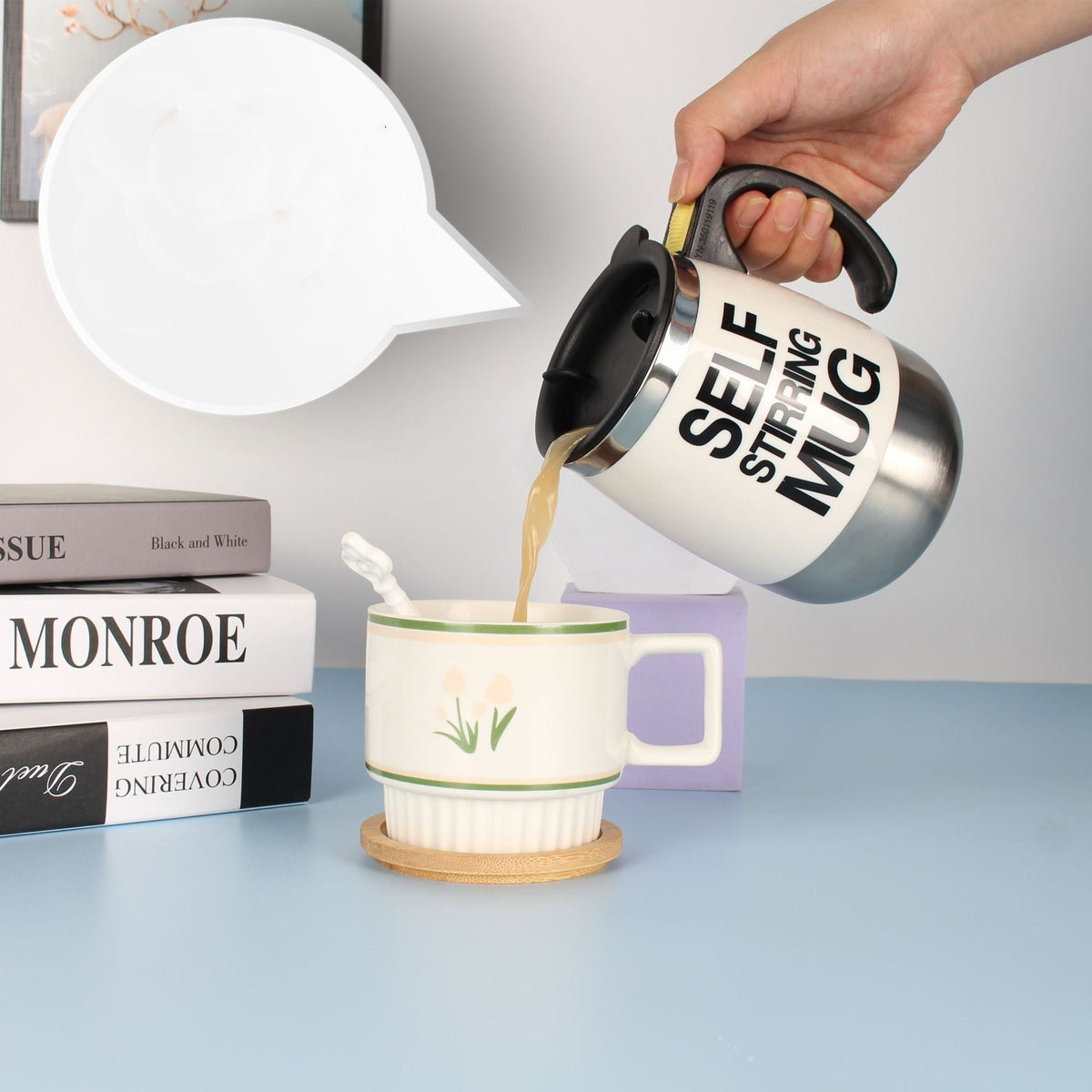 Electric Self Stirring Coffee Mug Stainless Steel